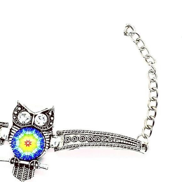 Boho Owl Rhinestone Silver-Tone Bracelet - Picture 4 of 5